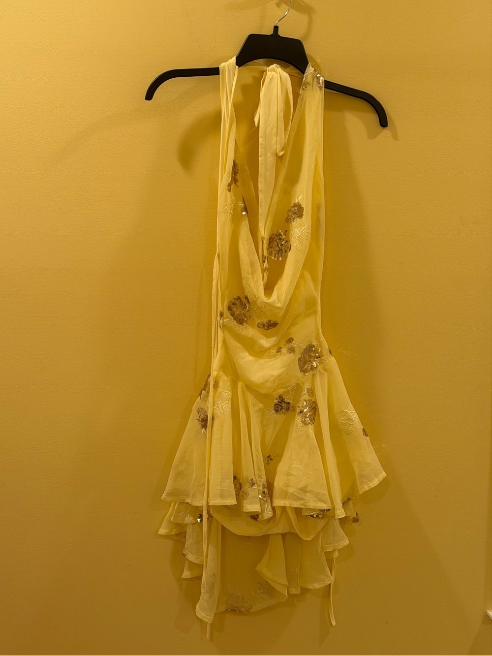 Yellow Sequin Backless Mini Dress